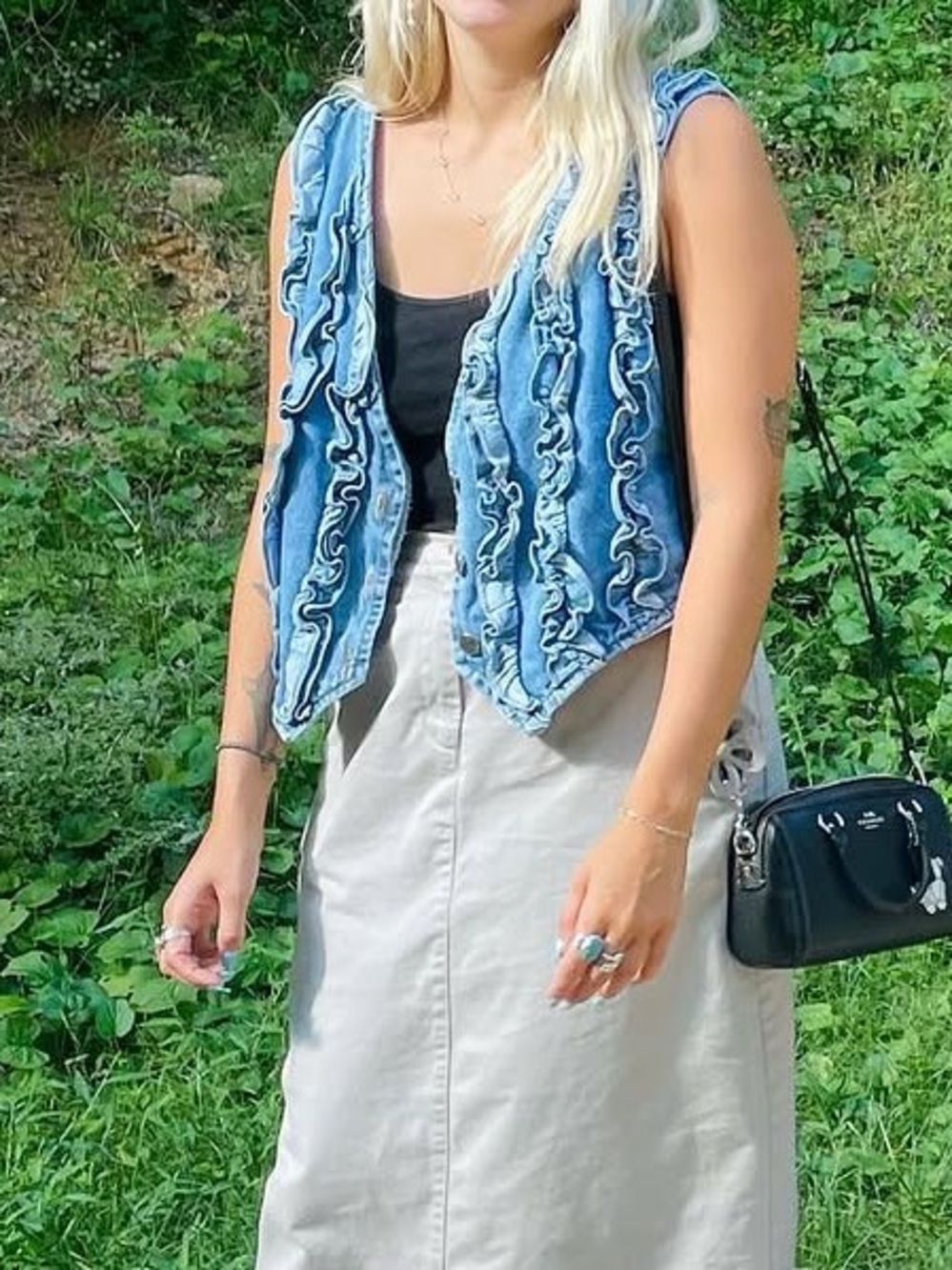 Vintage denim vest with ruffles